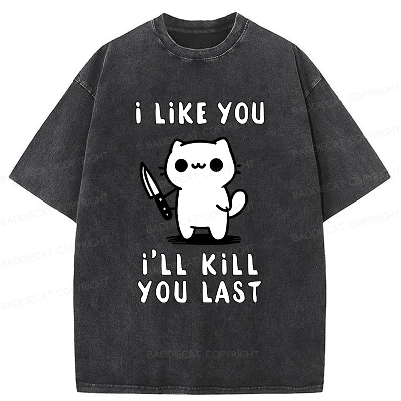 Baddiecat Cat I Like You I'll Kill You Last Washed T-shirt