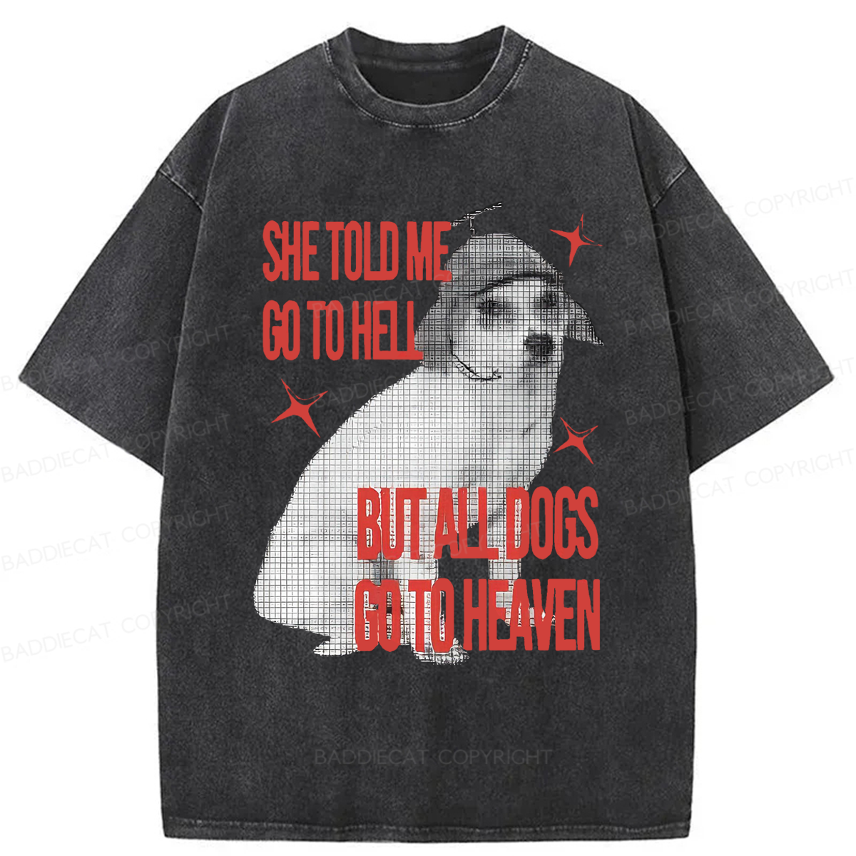 Baddiecat All Dogs Go To Heaven Washed T-shirt
