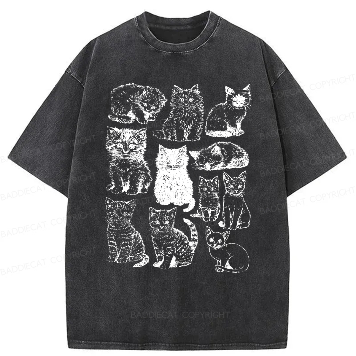 Baddiecat Retro Kittens Washed T-shirt