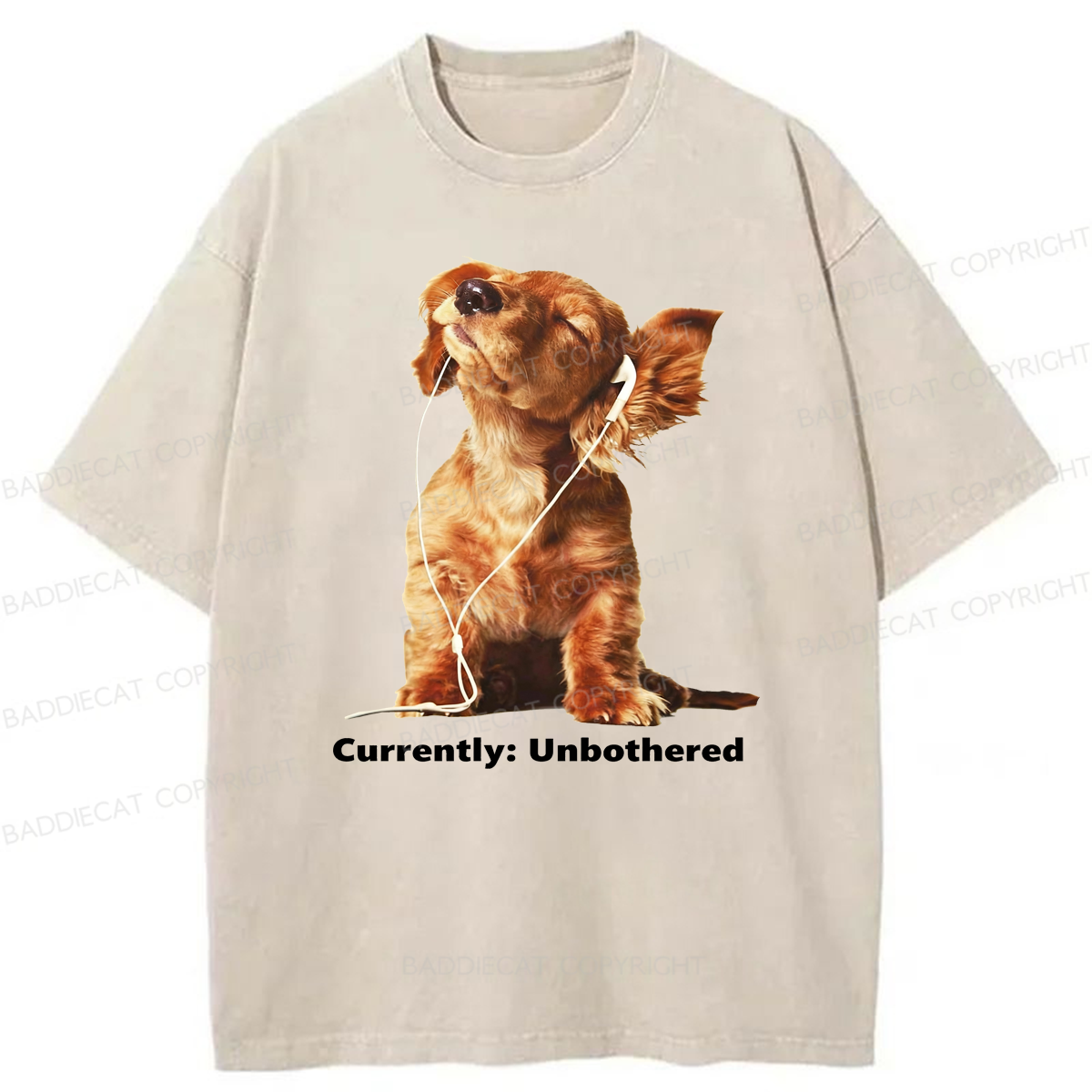 Baddiecat Currently Unbothered Dog Washed T-shirt
