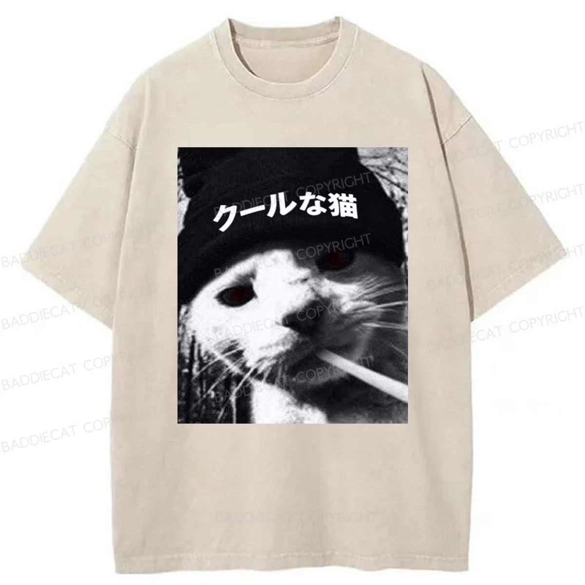Baddiecat Japanese Chill Cat Washed T-shirt
