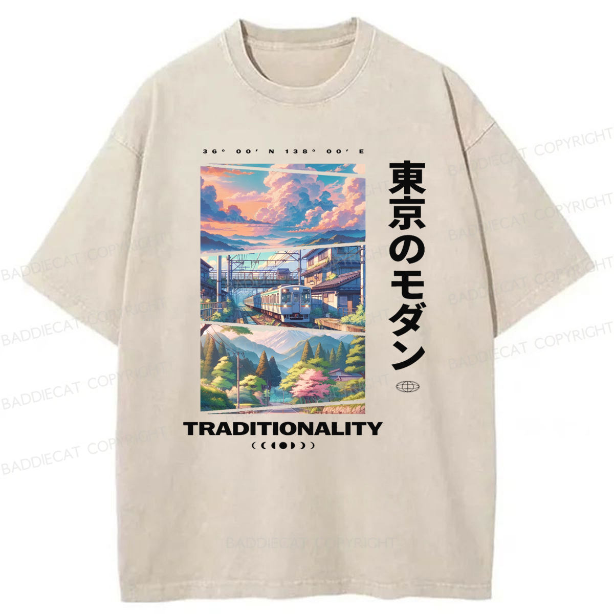 Baddiecat Tokyo Modern In The Traditionality Washed T-shirt