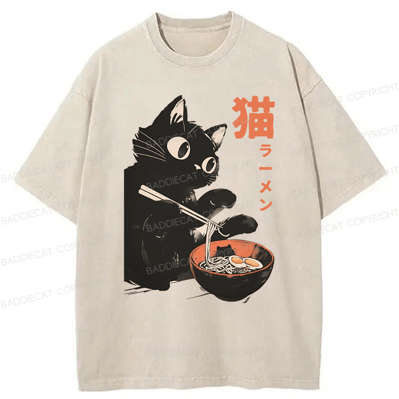 Baddiecat Cats And Ramen Washed T-shirt