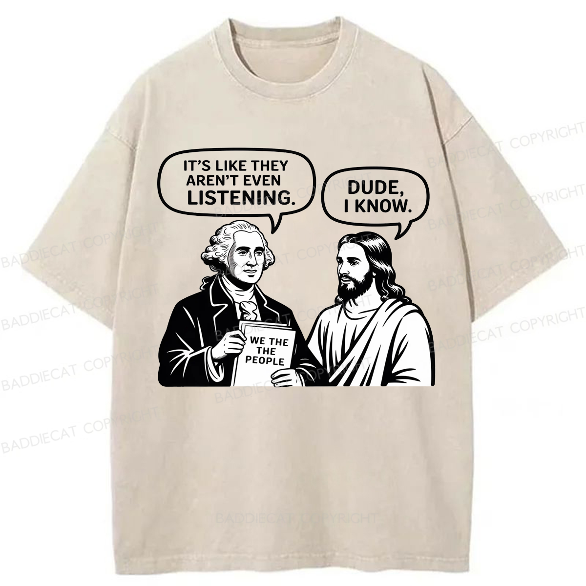 Baddiecat Funny Jesus Talking Washed T-shirt