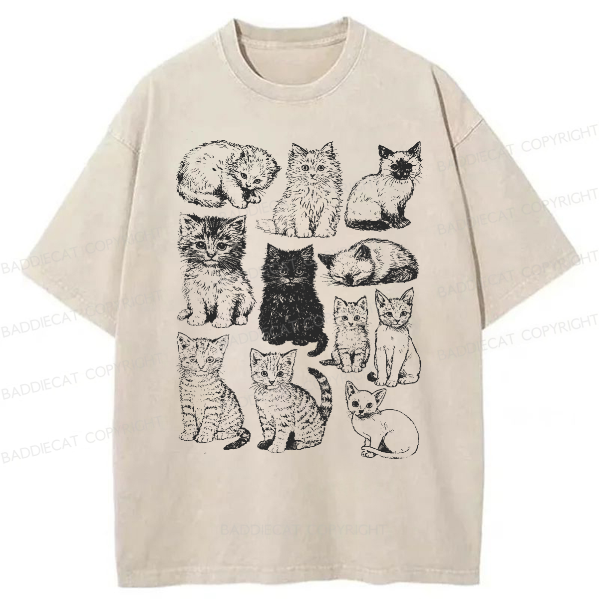 Baddiecat Retro Kittens Washed T-shirt