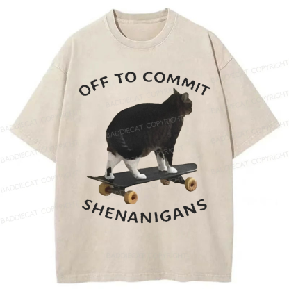 Baddiecat Off To Commit Shenanigans Washed T-shirt