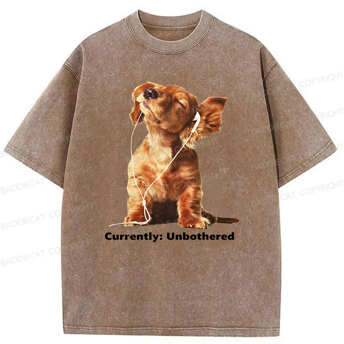 Baddiecat Currently Unbothered Dog Washed T-shirt