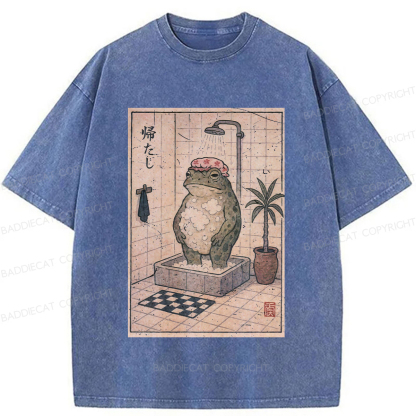Baddiecat Shower Cap Frog Washed T-shirt