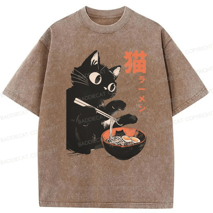 Baddiecat Cats And Ramen Washed T-shirt