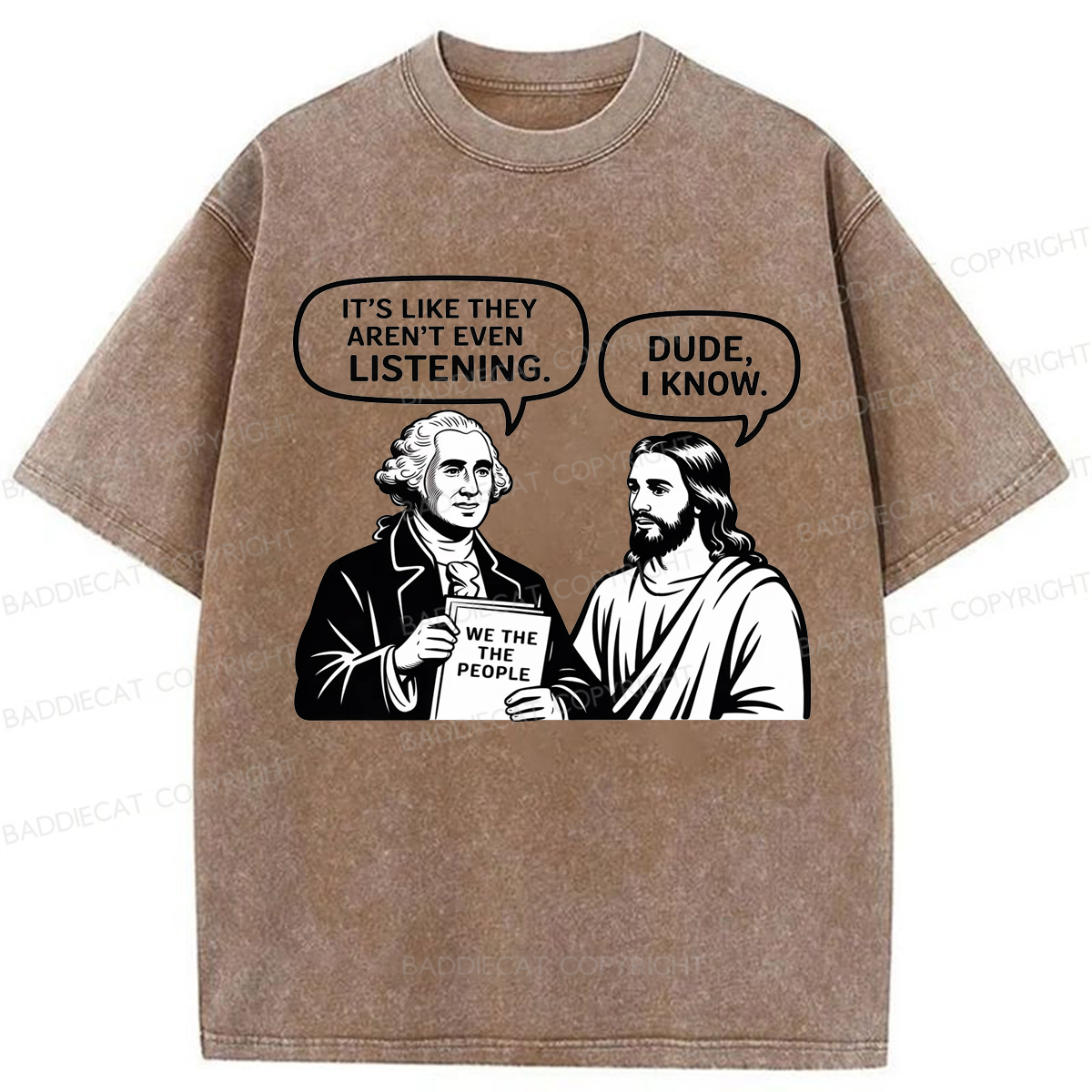 Baddiecat Funny Jesus Talking Washed T-shirt