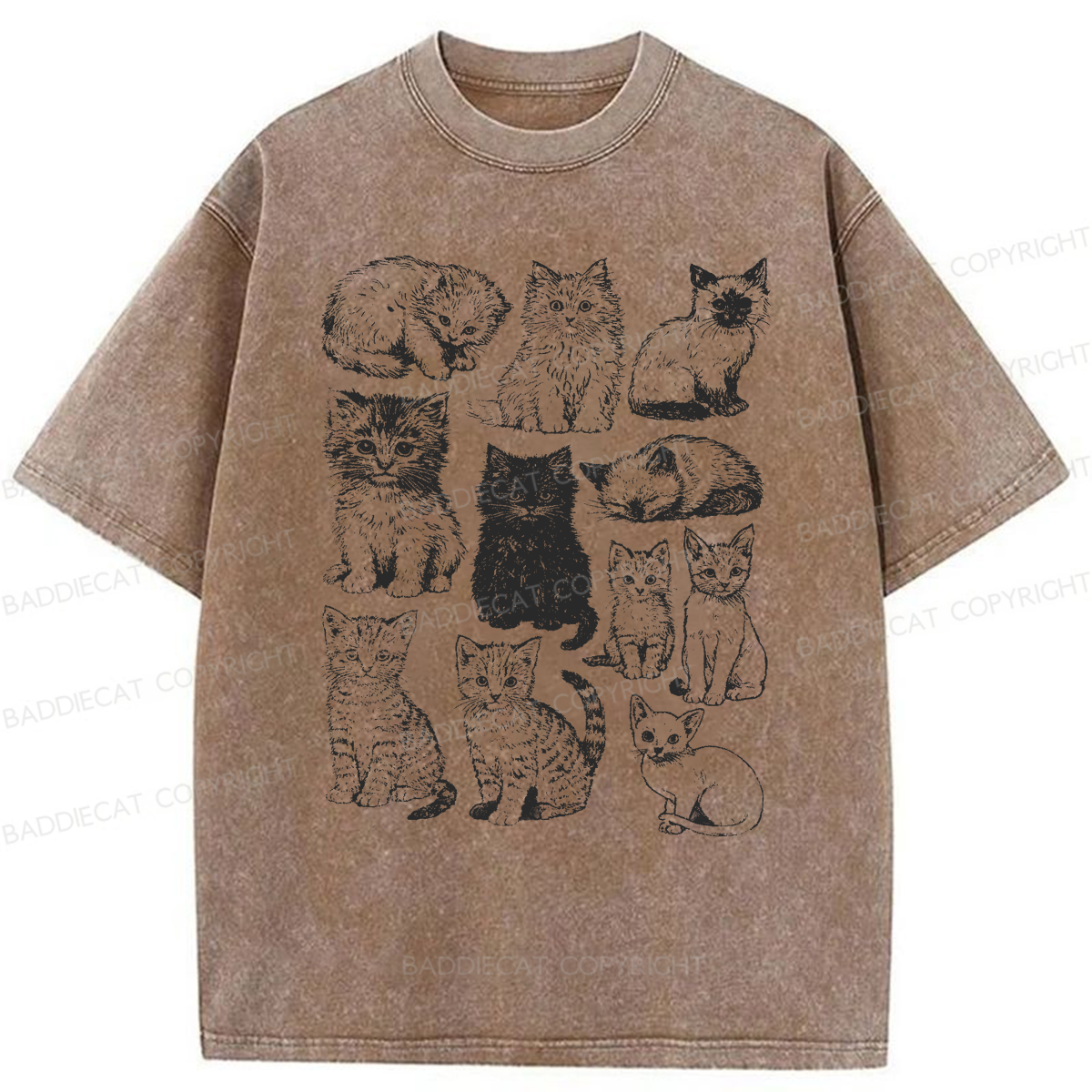 Baddiecat Retro Kittens Washed T-shirt