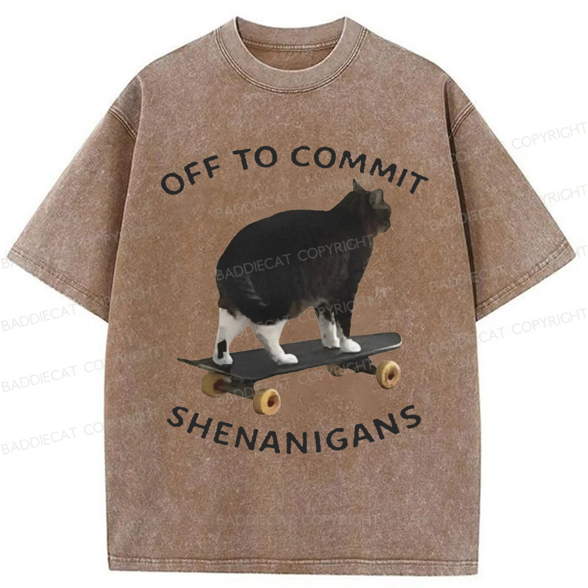 Baddiecat Off To Commit Shenanigans Washed T-shirt