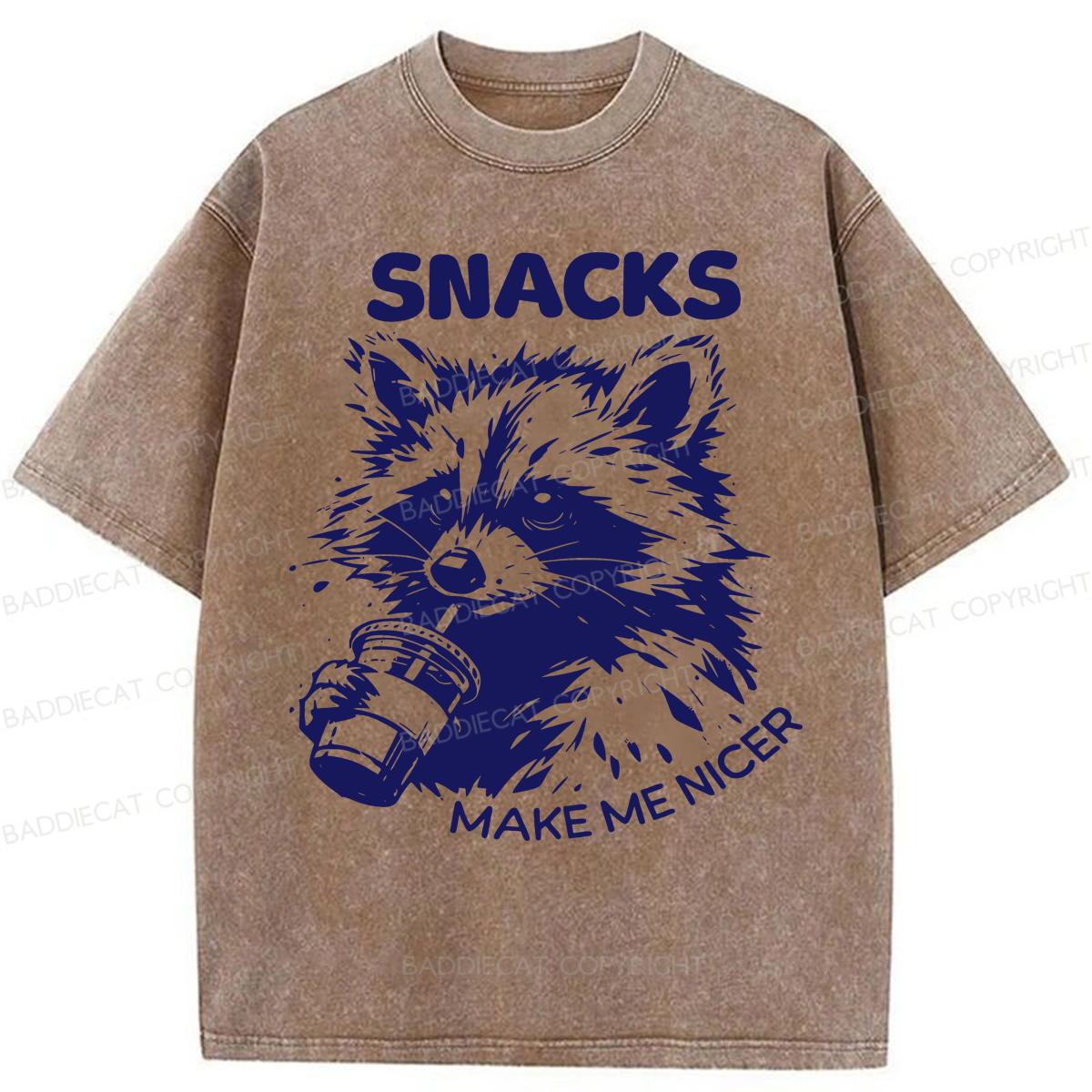 Baddiecat Snacks Make Me Nicer Raccoon Washed T-shirt