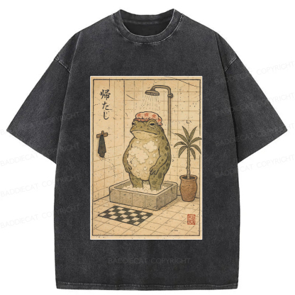 Baddiecat Shower Cap Frog Washed T-shirt