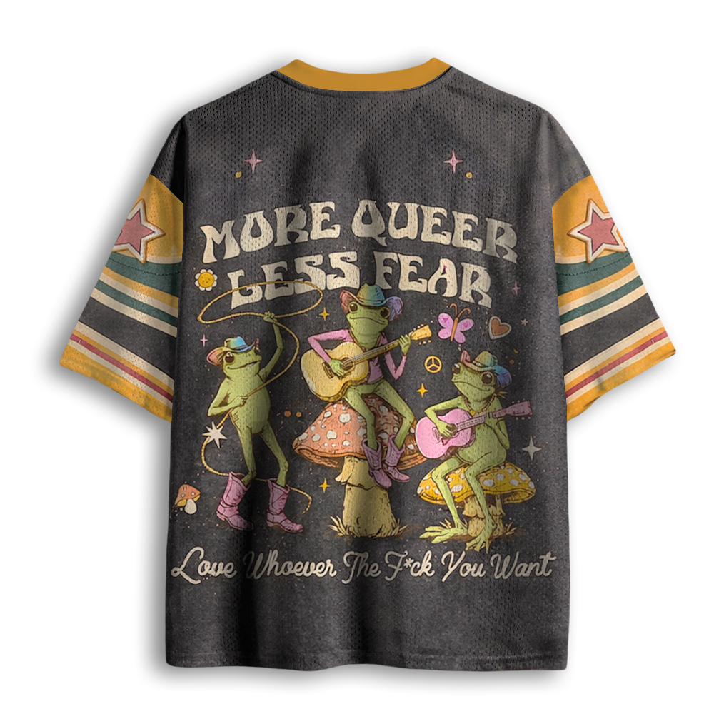 Baddiecat More Queer Less Fear Gay Frogs Mesh Jersey