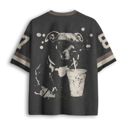 Baddiecat Funny Pitbull Drinking Iced Coffee Mesh Jersey
