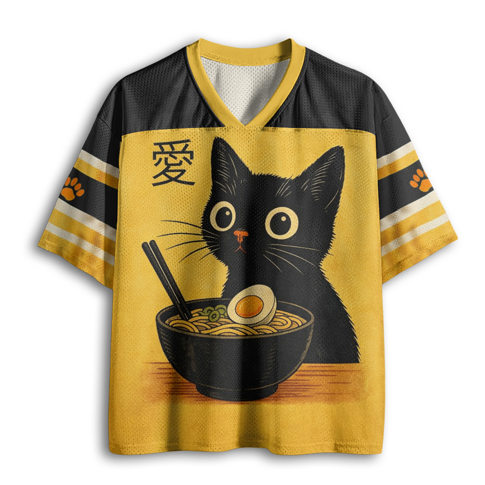 Baddiecat Funny Ramen Cat Mesh Jersey