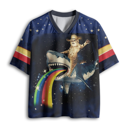 Baddiecat Funny Rainbow Shark Cat Mesh Jersey