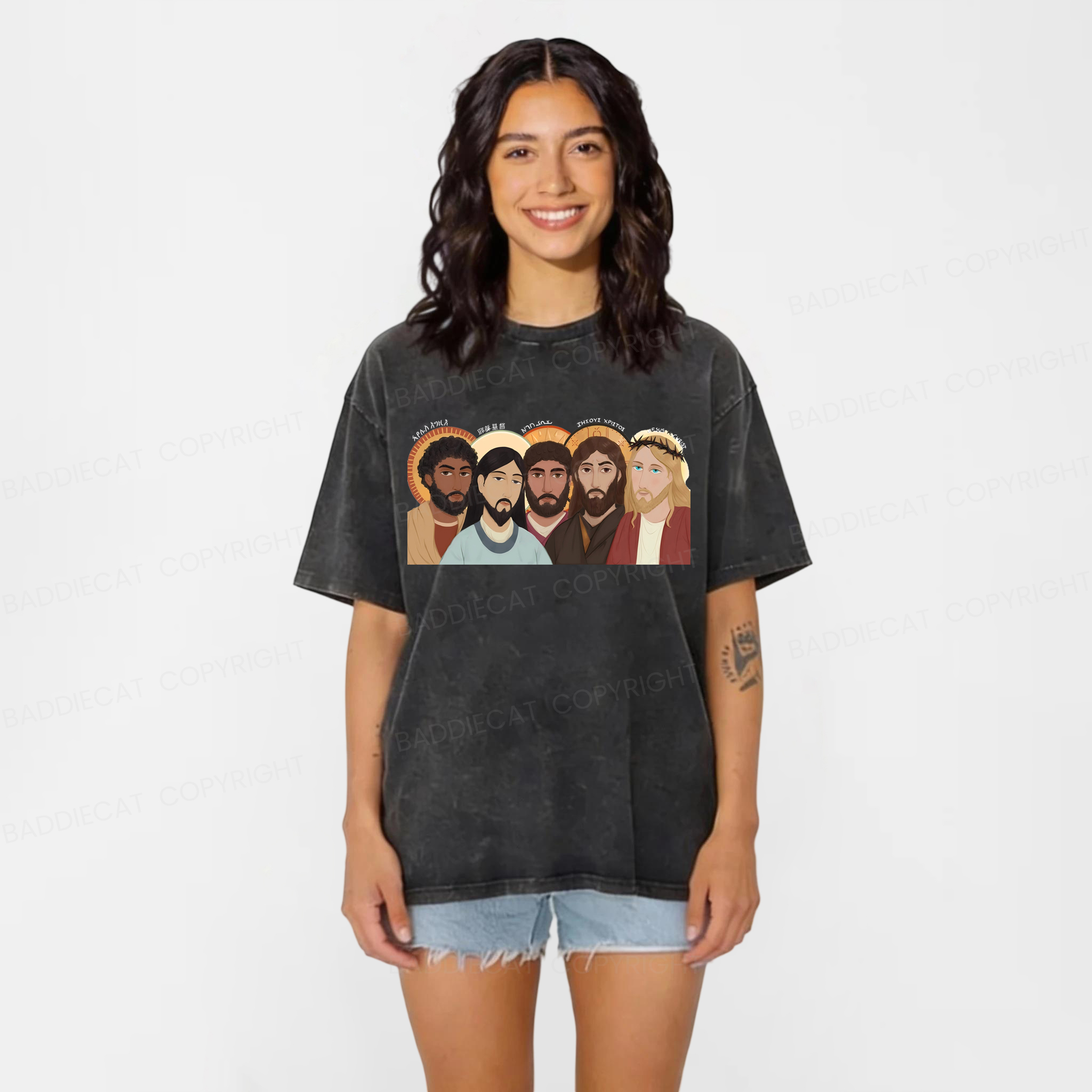 Baddiecat Funny Jesuss Washed T-shirt