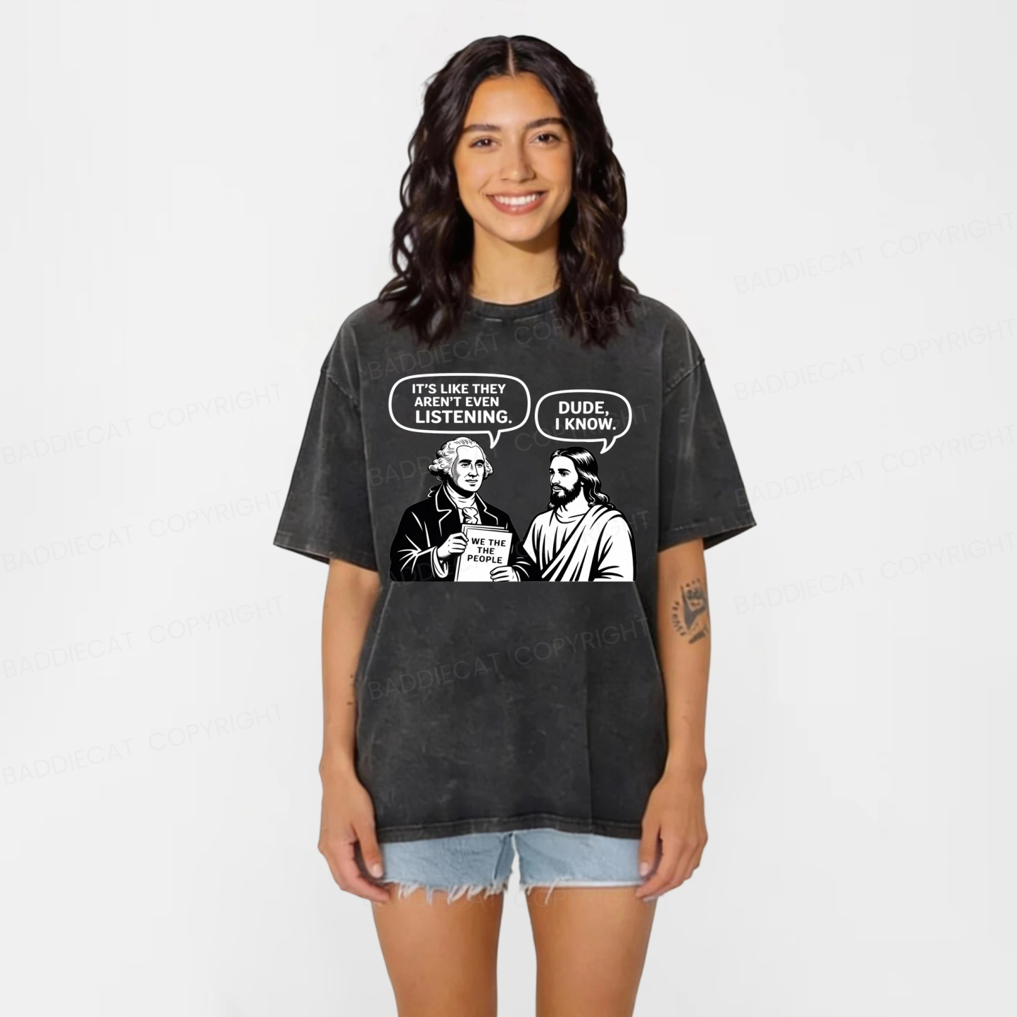 Baddiecat Funny Jesus Talking Washed T-shirt