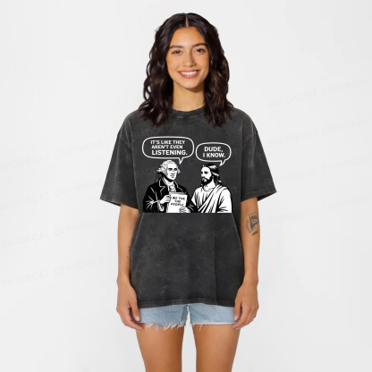 Baddiecat Funny Jesus Talking Washed T-shirt