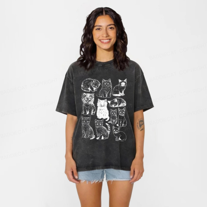 Baddiecat Retro Kittens Washed T-shirt