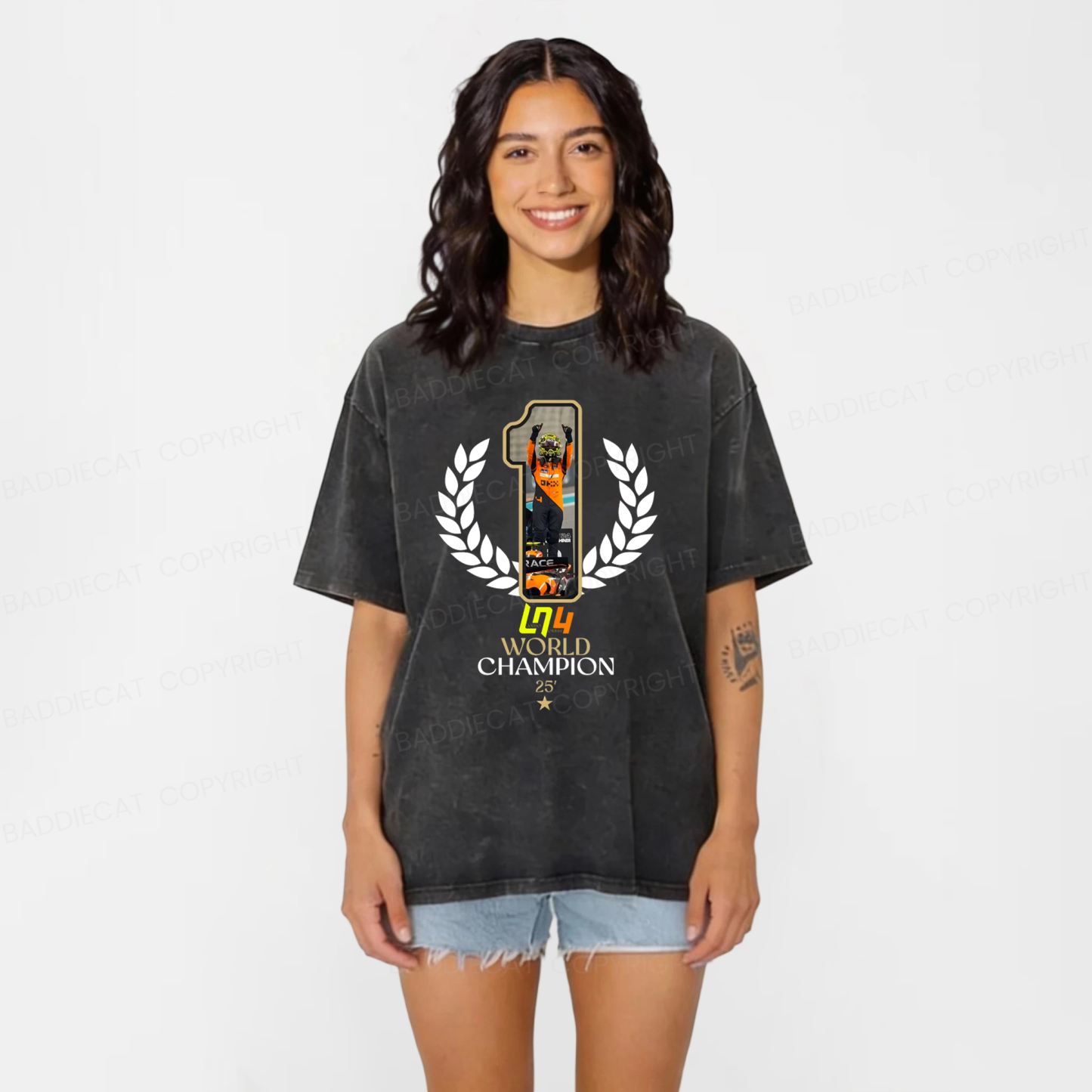 Baddiecat 2025 F1 World Champion Washed T-shirt