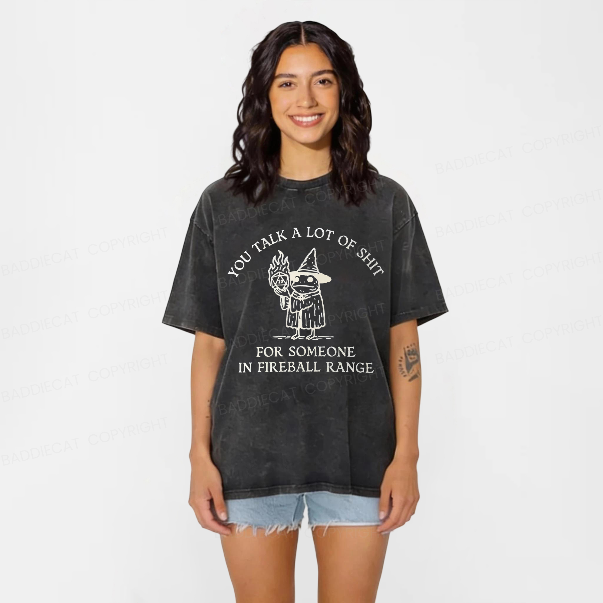 Baddiecat Frog Wizard You Talk A Lot Of Shit Washed T-shirt