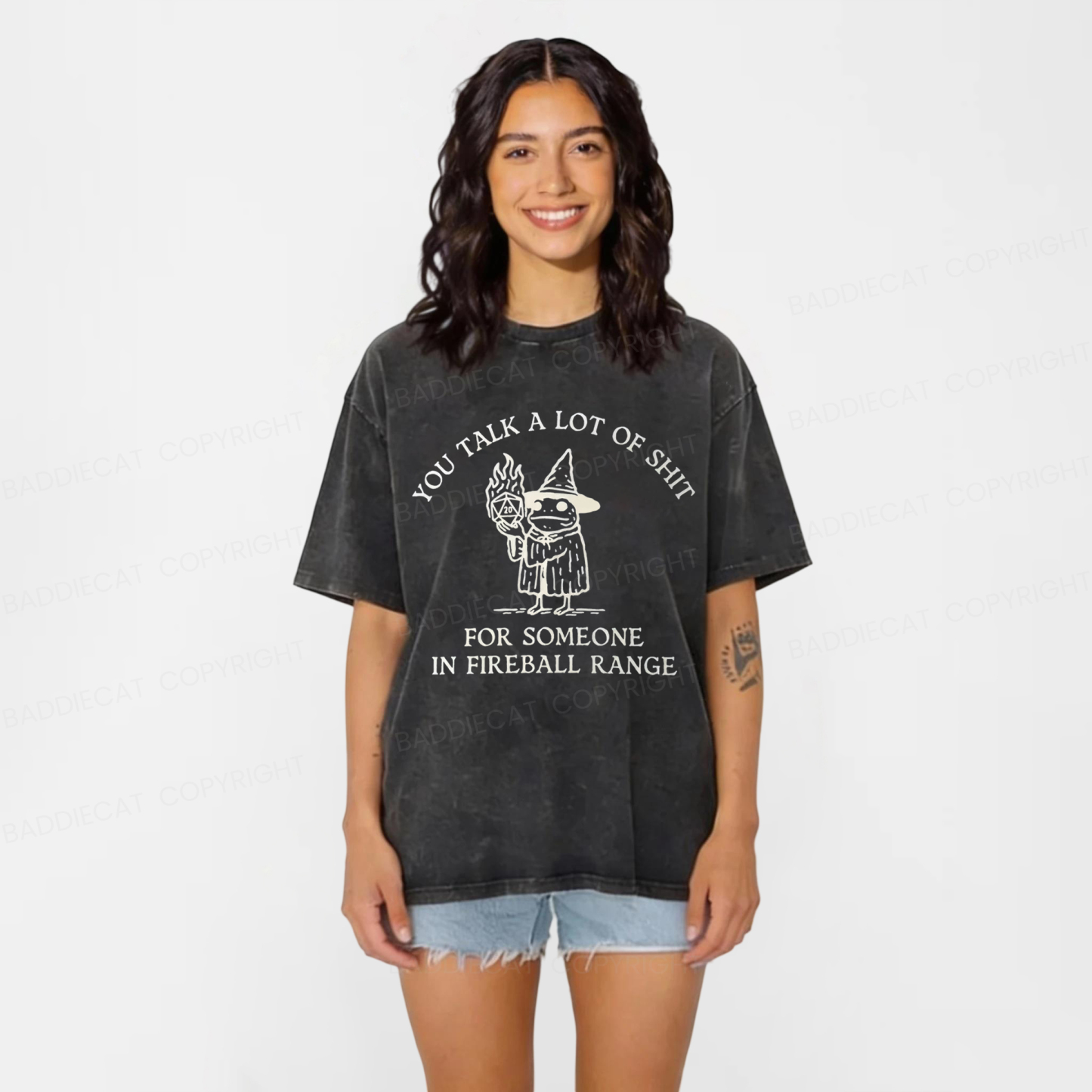 Baddiecat Frog Wizard You Talk A Lot Of Shit Washed T-shirt