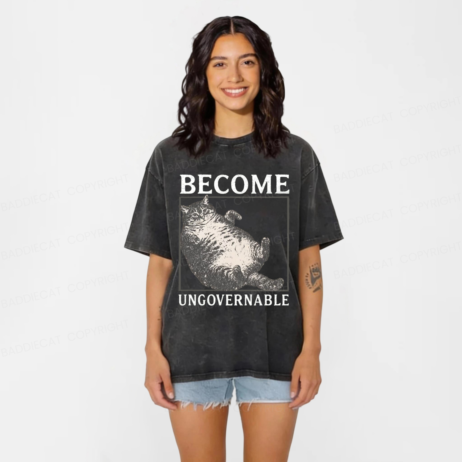 Baddiecat Fatties Become Ungovernable Washed T-shirt