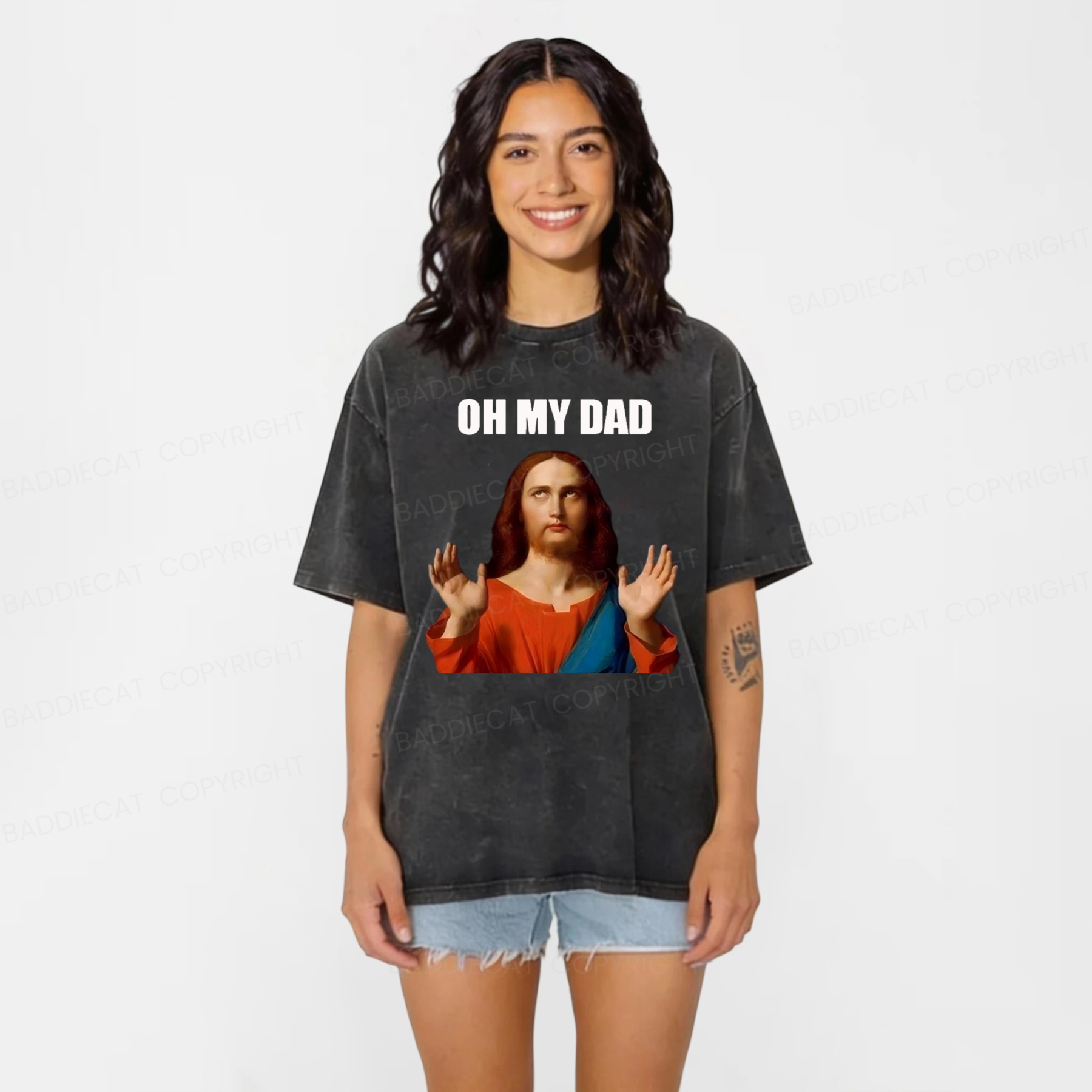 Baddiecat Oh My Dad Washed T-shirt