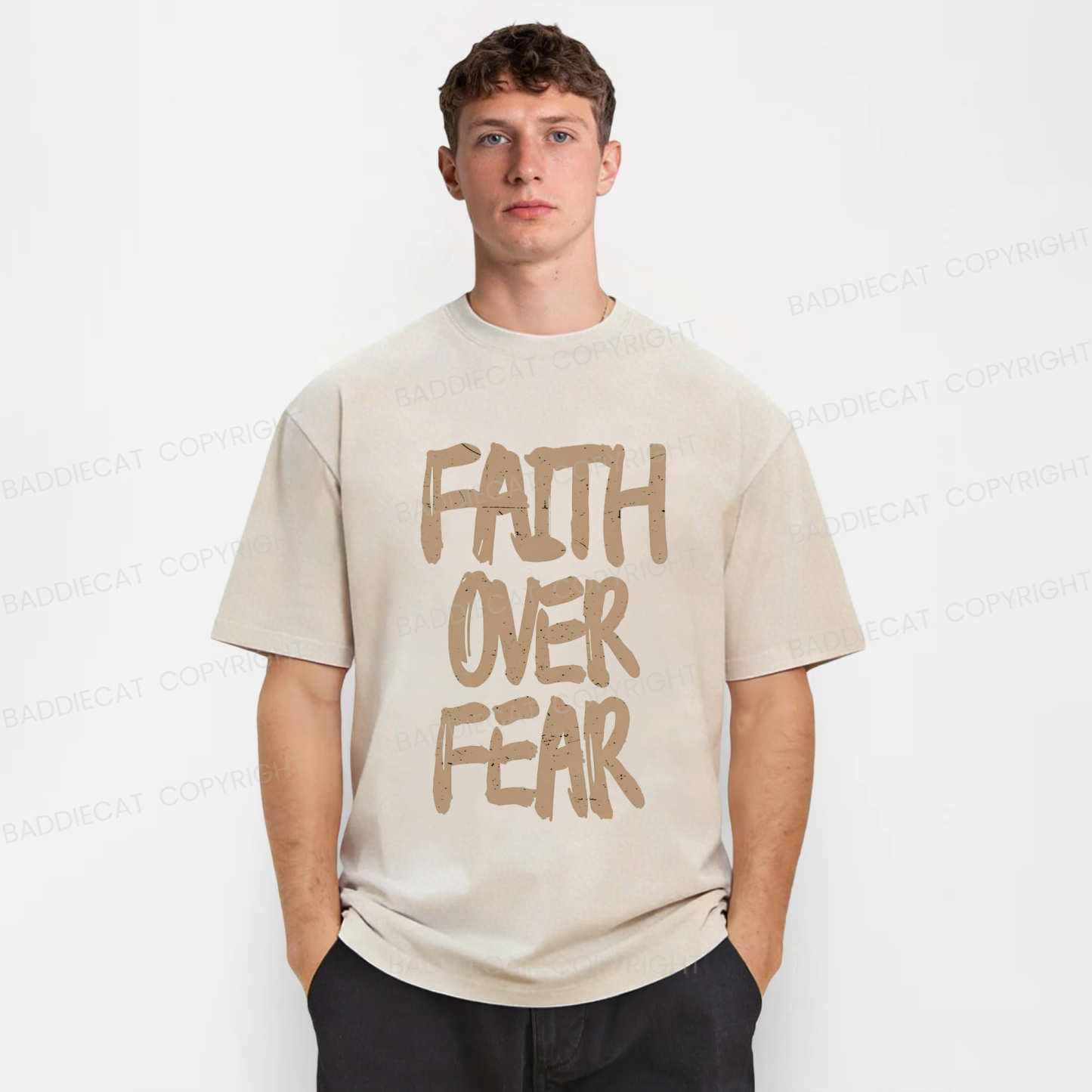 Baddiecat Faith Overcomes Fear Washed T-shirt