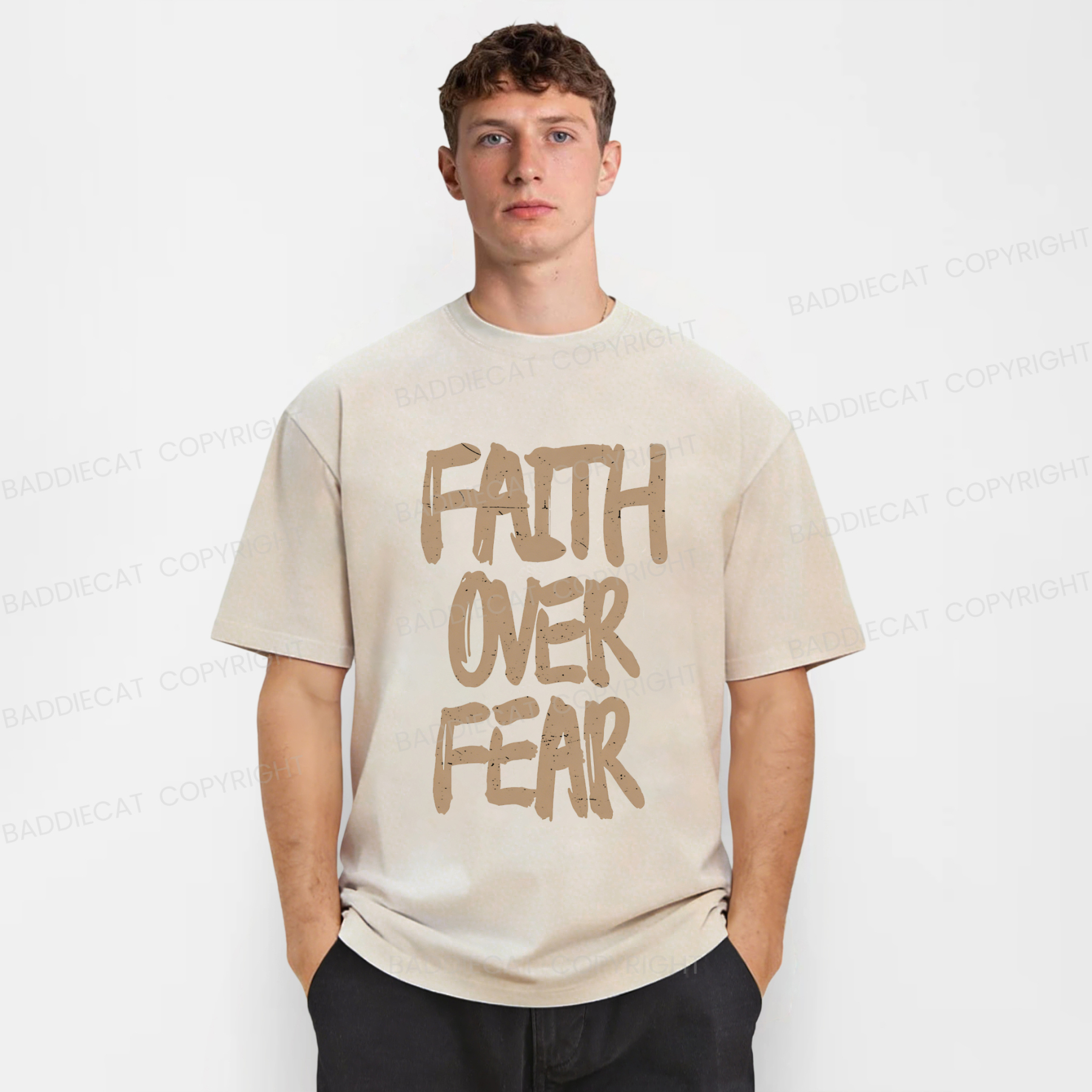 Baddiecat Faith Overcomes Fear Washed T-shirt