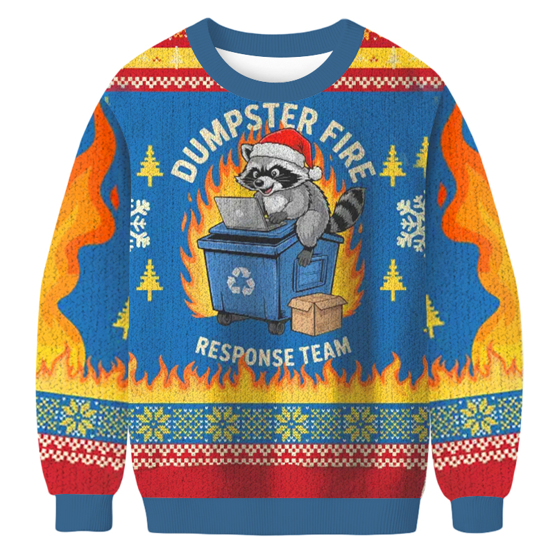 Baddiecat Dumpster Fire Response Team Raccoon Christmas Ugly Sweatshirt