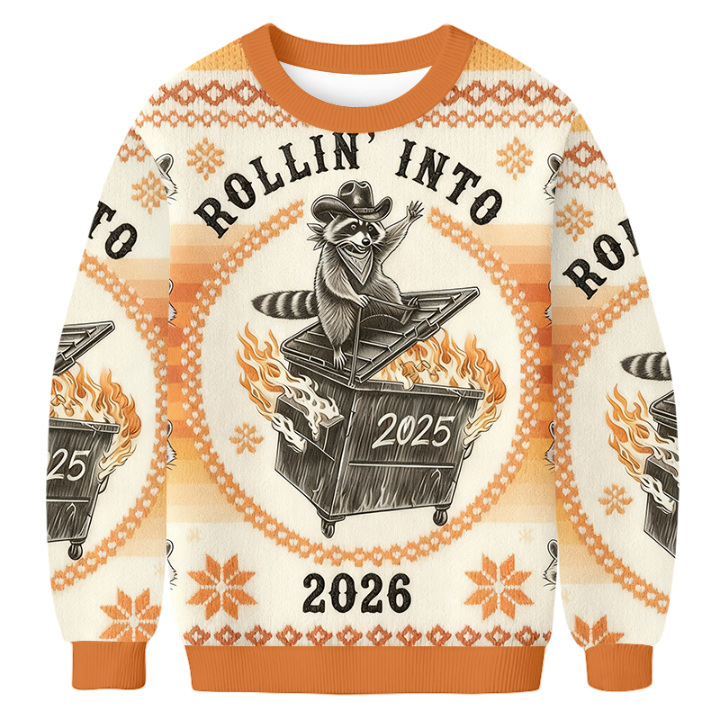 Baddiecat Raccoon Trash Can Fire Retro Charcoal Art Satire Cowboy 2026 Ugly Sweatshirt