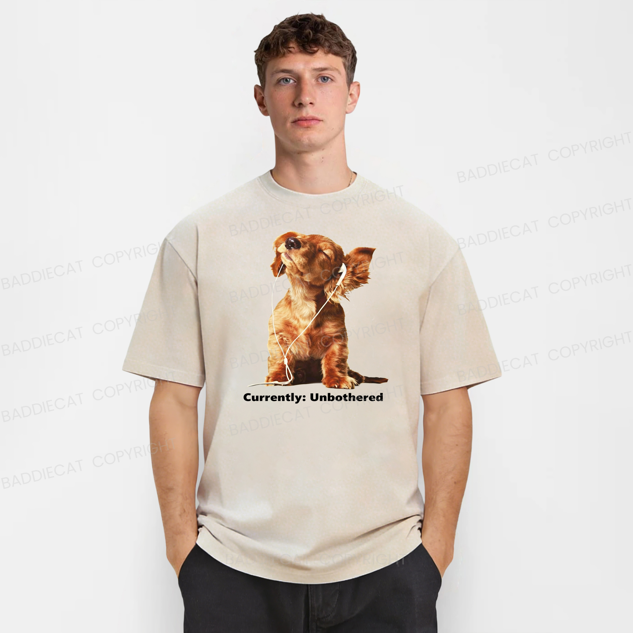 Baddiecat Currently Unbothered Dog Washed T-shirt