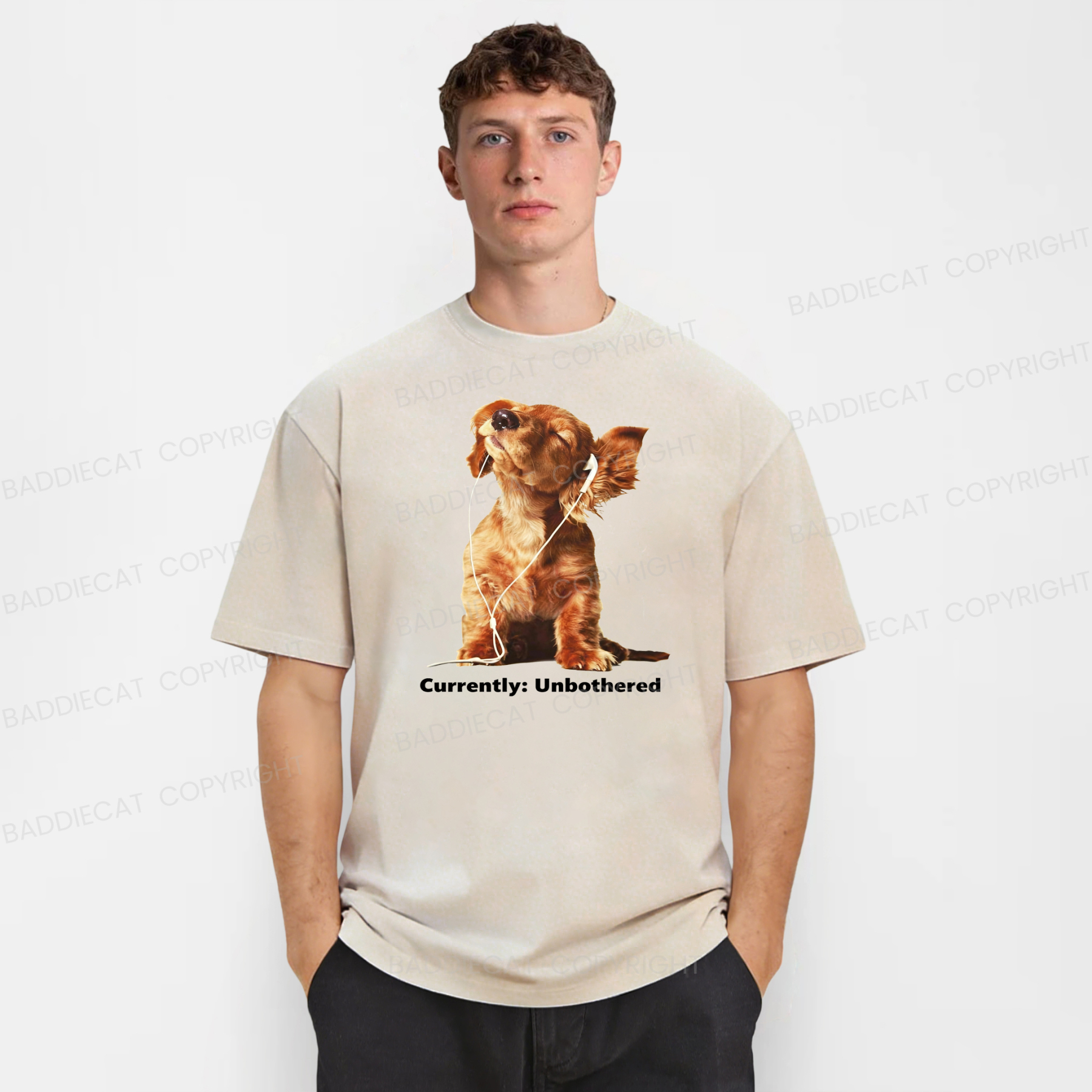 Baddiecat Currently Unbothered Dog Washed T-shirt