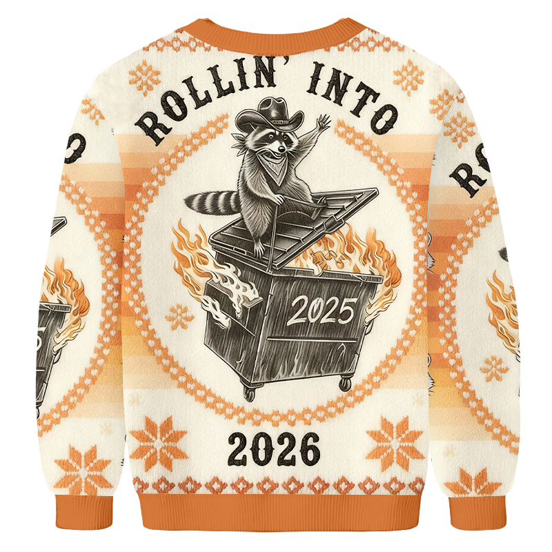 Baddiecat Raccoon Trash Can Fire Retro Charcoal Art Satire Cowboy 2026 Ugly Sweatshirt