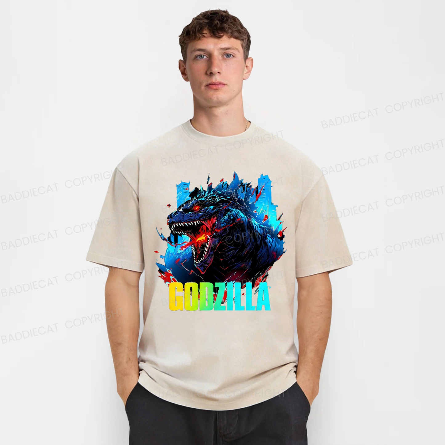 Baddiecat Godzilla The King Of Monsters Washed T-shirt