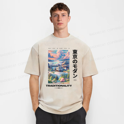 Baddiecat Tokyo Modern In The Traditionality Washed T-shirt