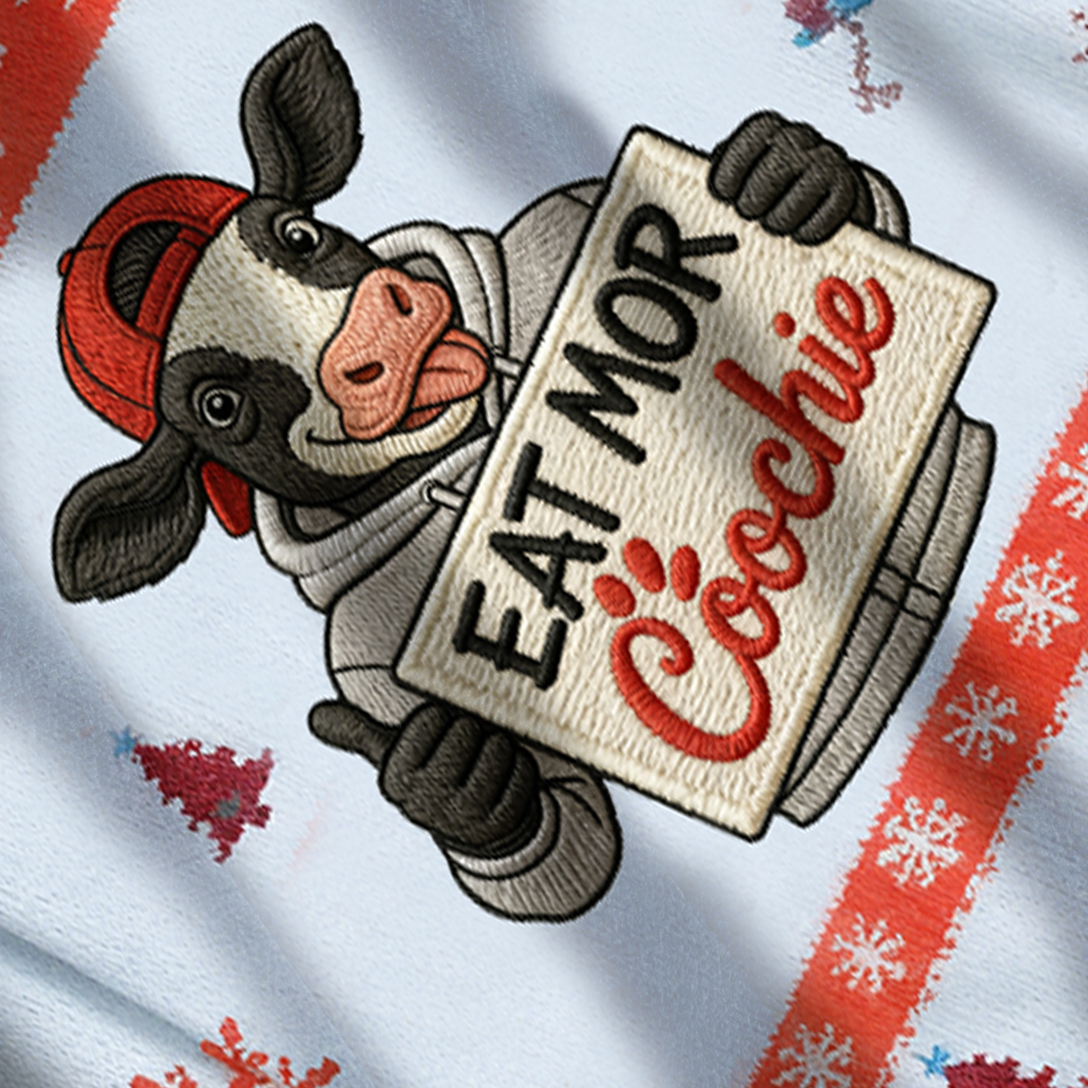 Baddiecat Humorous Thumbs Up Cow Christmas Ugly Sweatshirt