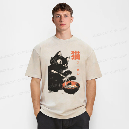 Baddiecat Cats And Ramen Washed T-shirt