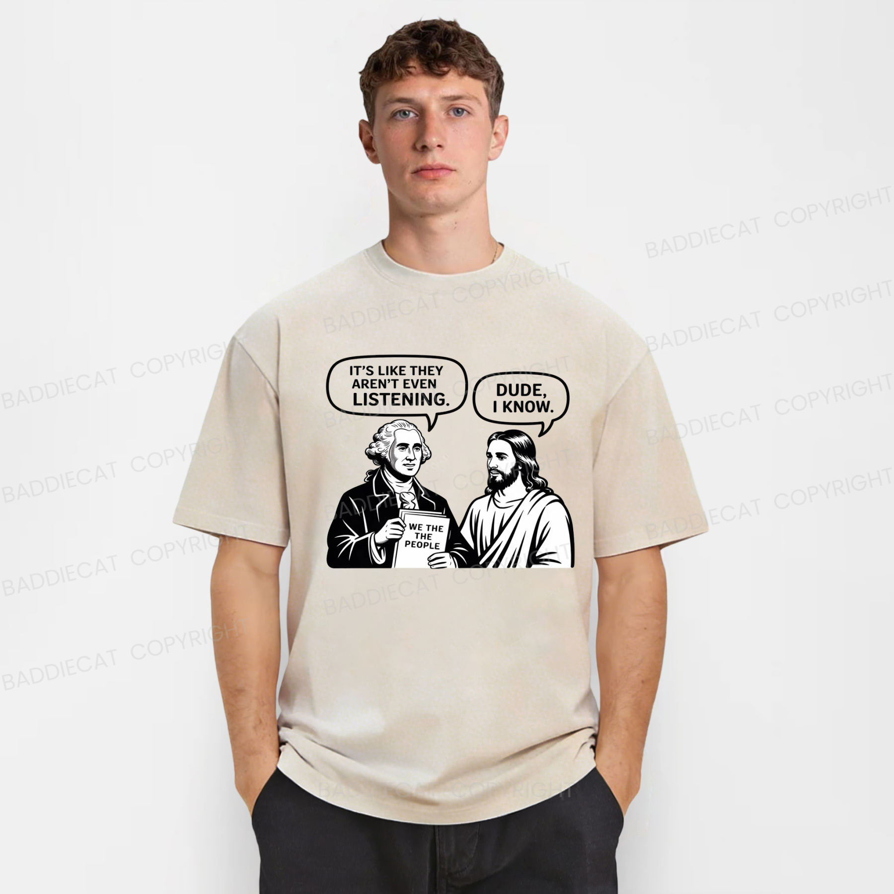 Baddiecat Funny Jesus Talking Washed T-shirt