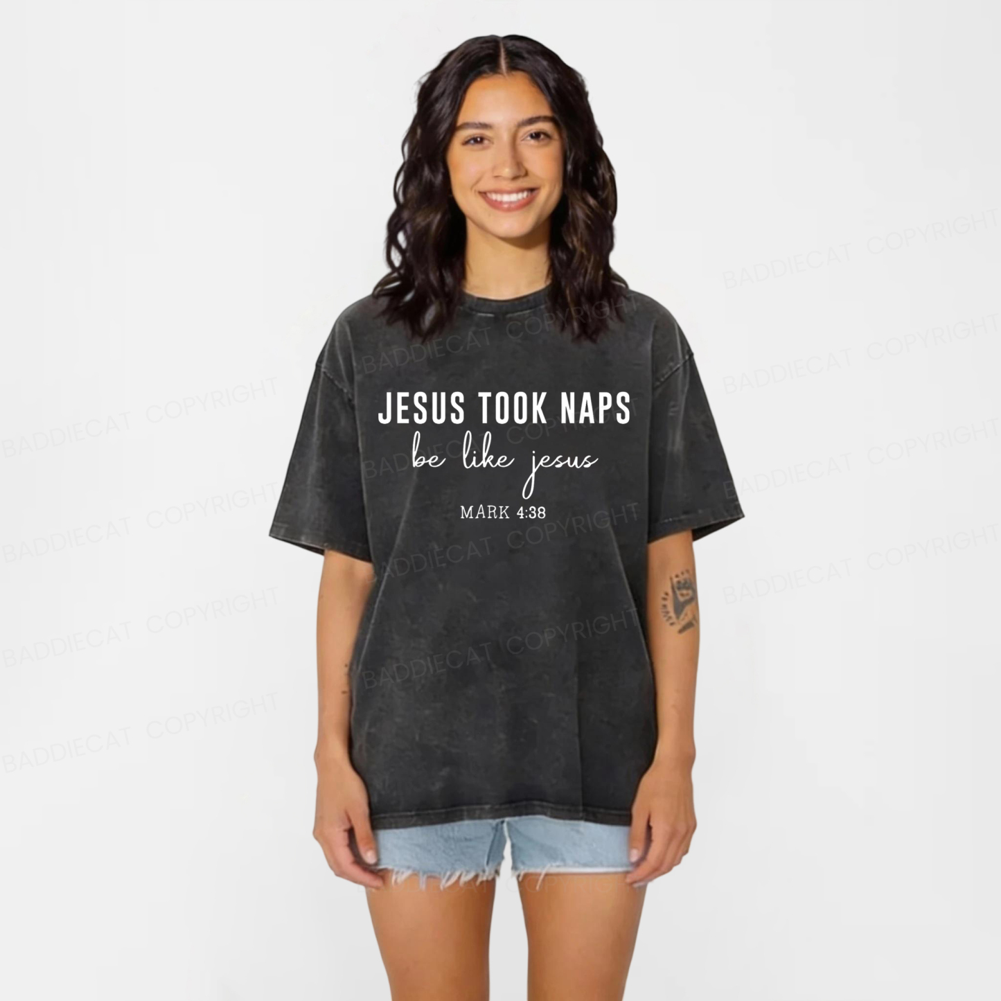 Baddiecat Jesus Took Naps Washed T-shirt