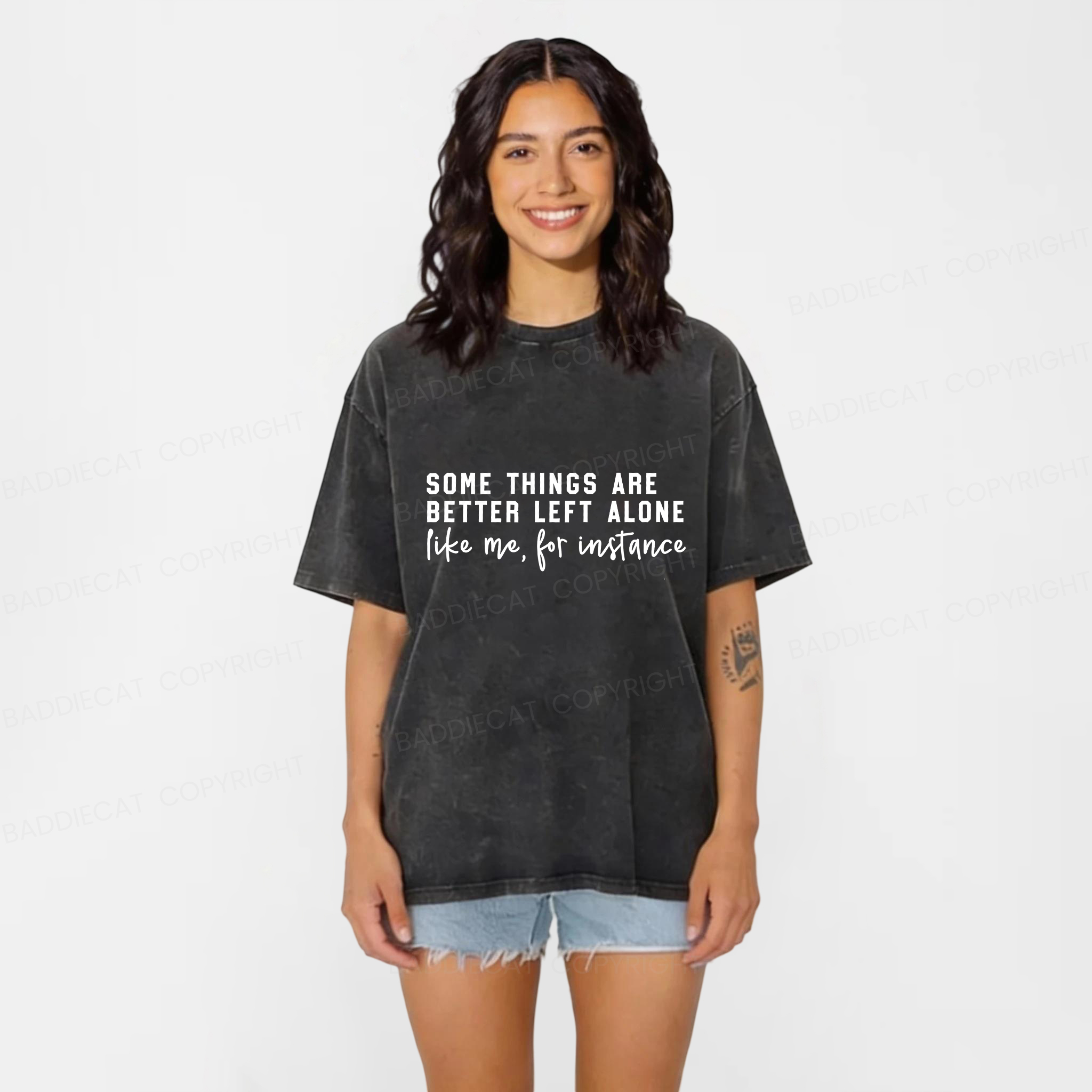 Baddiecat Some Things Are Better Left Alone Washed T-shirt