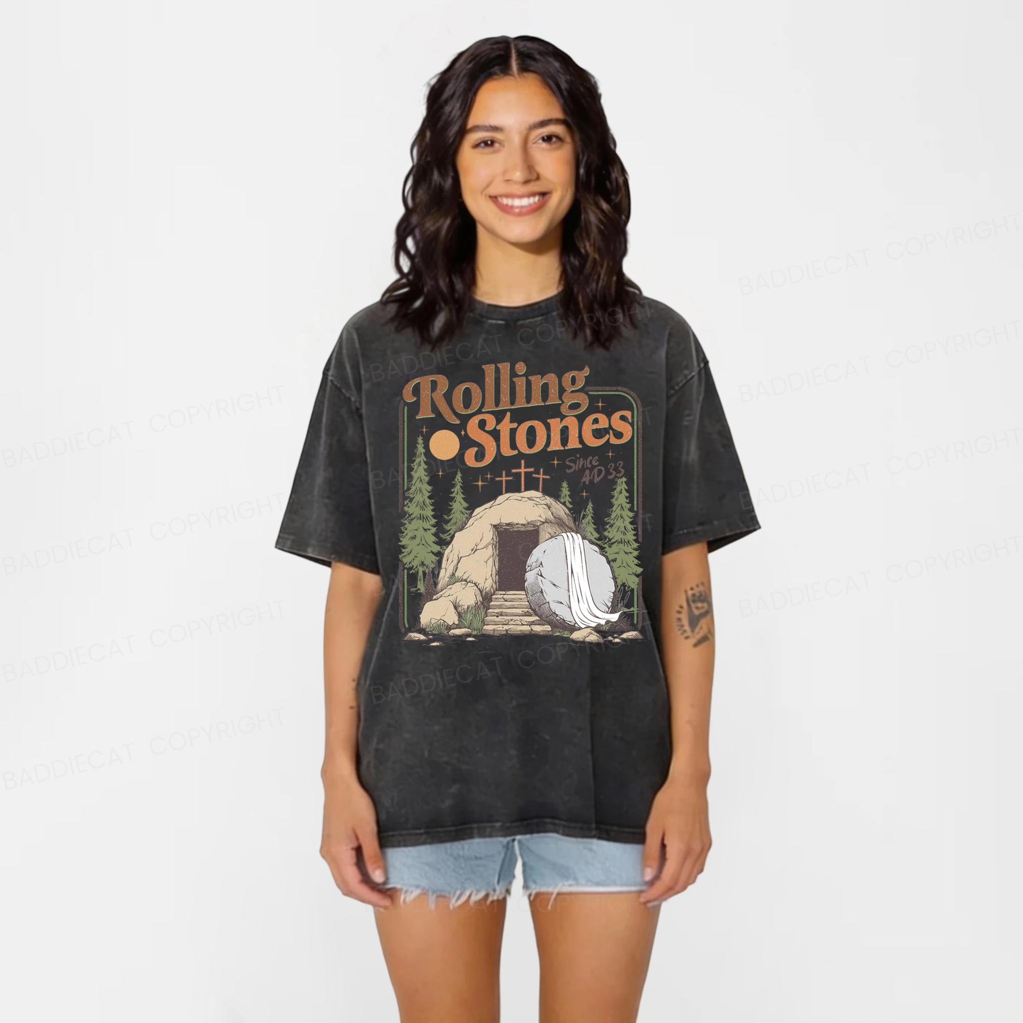 Baddiecat Rolling Christian Washed T-shirt