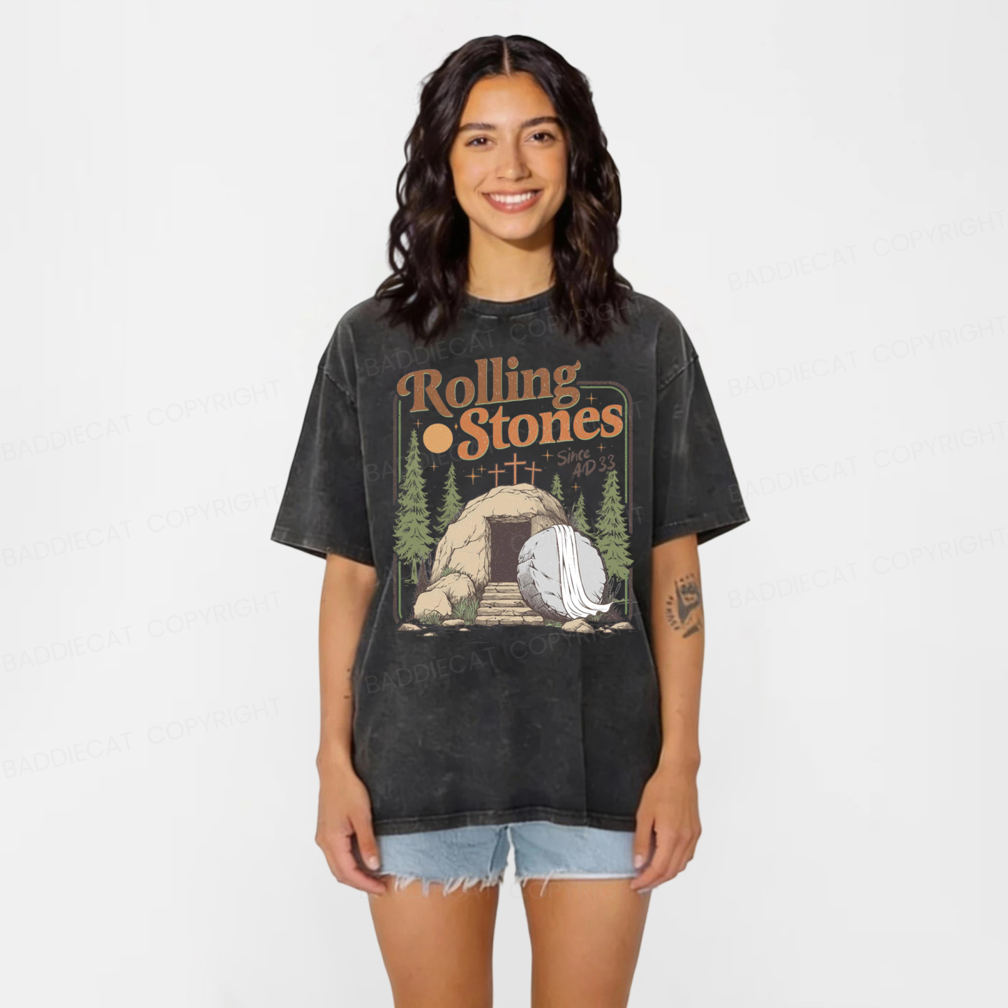 Baddiecat Rolling Christian Washed T-shirt