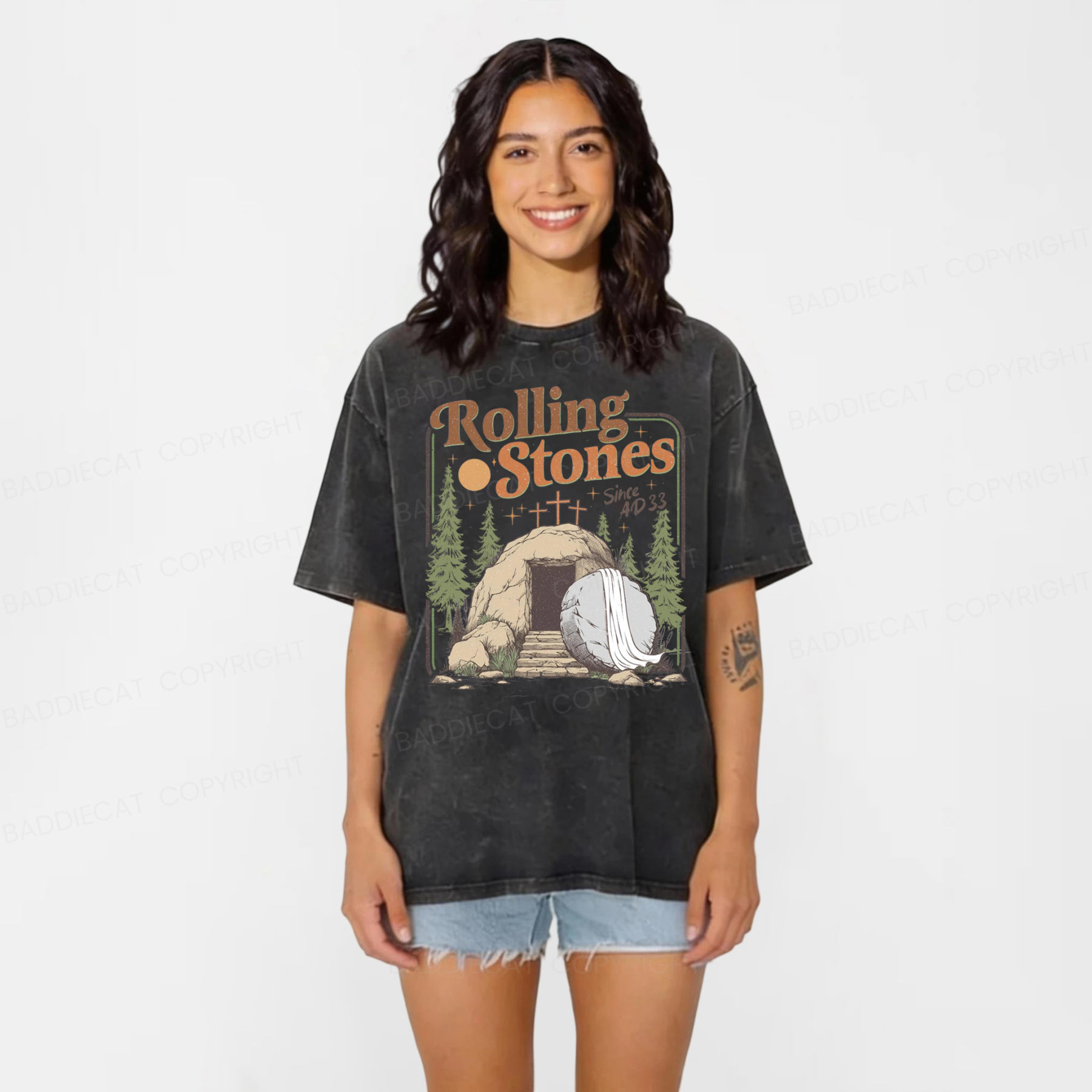 Baddiecat Rolling Christian Washed T-shirt