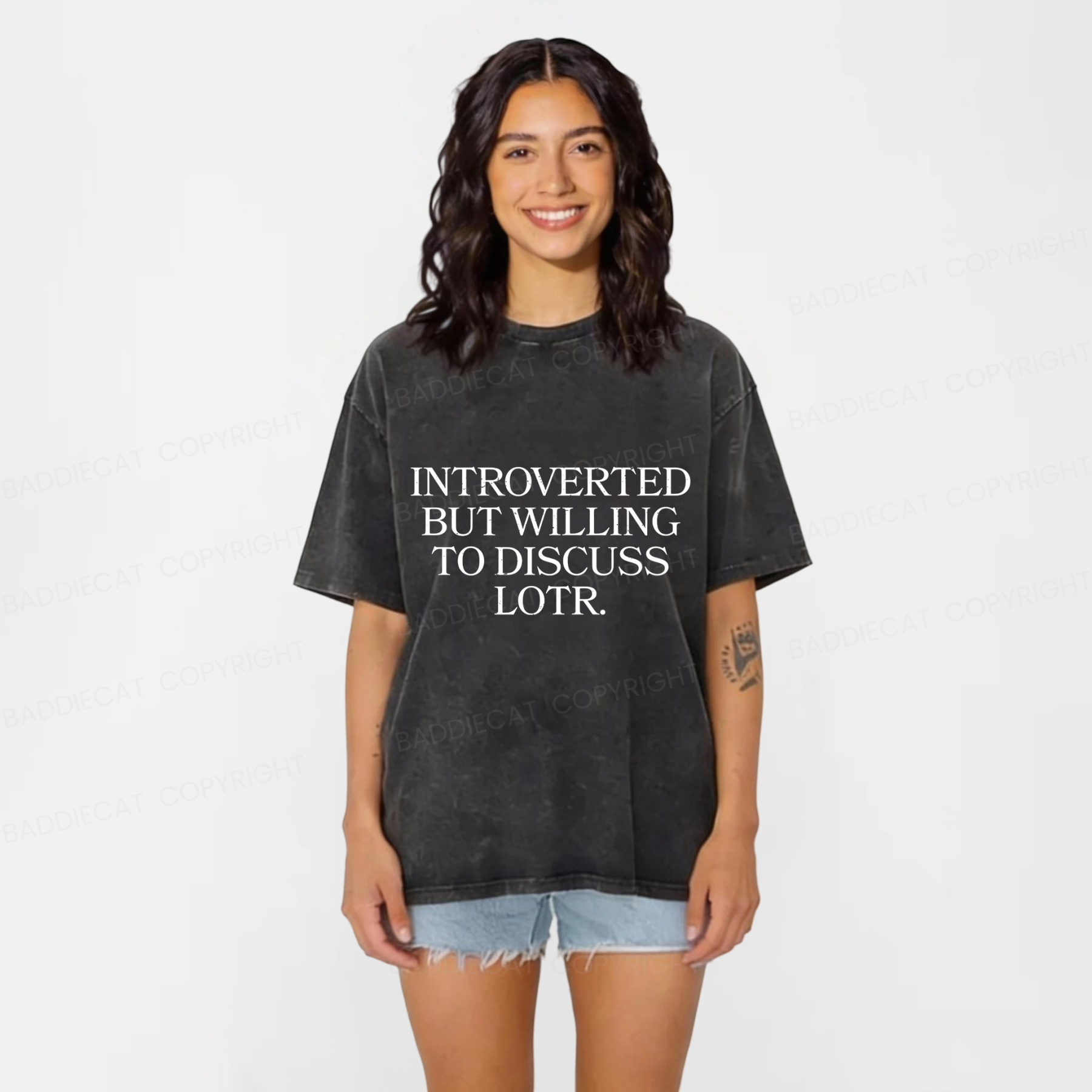 Baddiecat Introverted But Willing To Discuss Lotr Washed T-Shirt