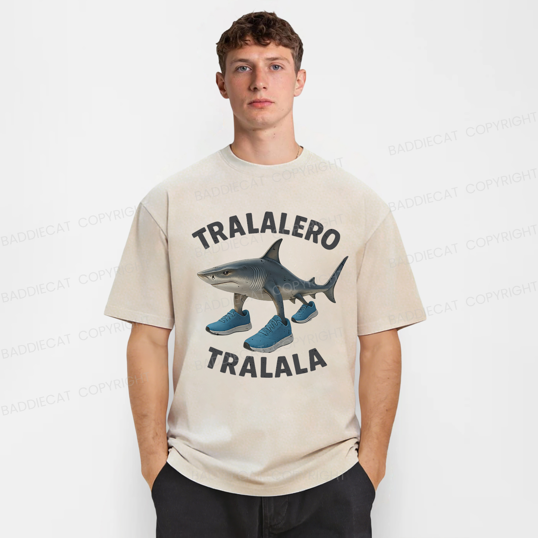 Baddiecat Tralalero Tralala Shark Washed T-shirt